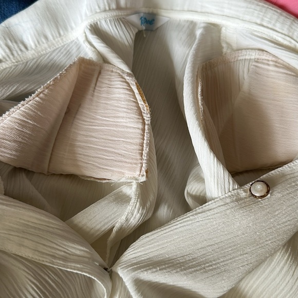 ROYAL DEL Vintage 70s White Crepe Button Down Shirt Lace Embellished Collar S - Picture 13 of 15